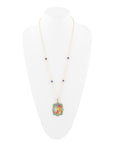 Scenic Floral and Blue Turquoise Golden Pendant Necklace