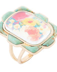 Scenic Floral Blue Turquoise Golden Ring