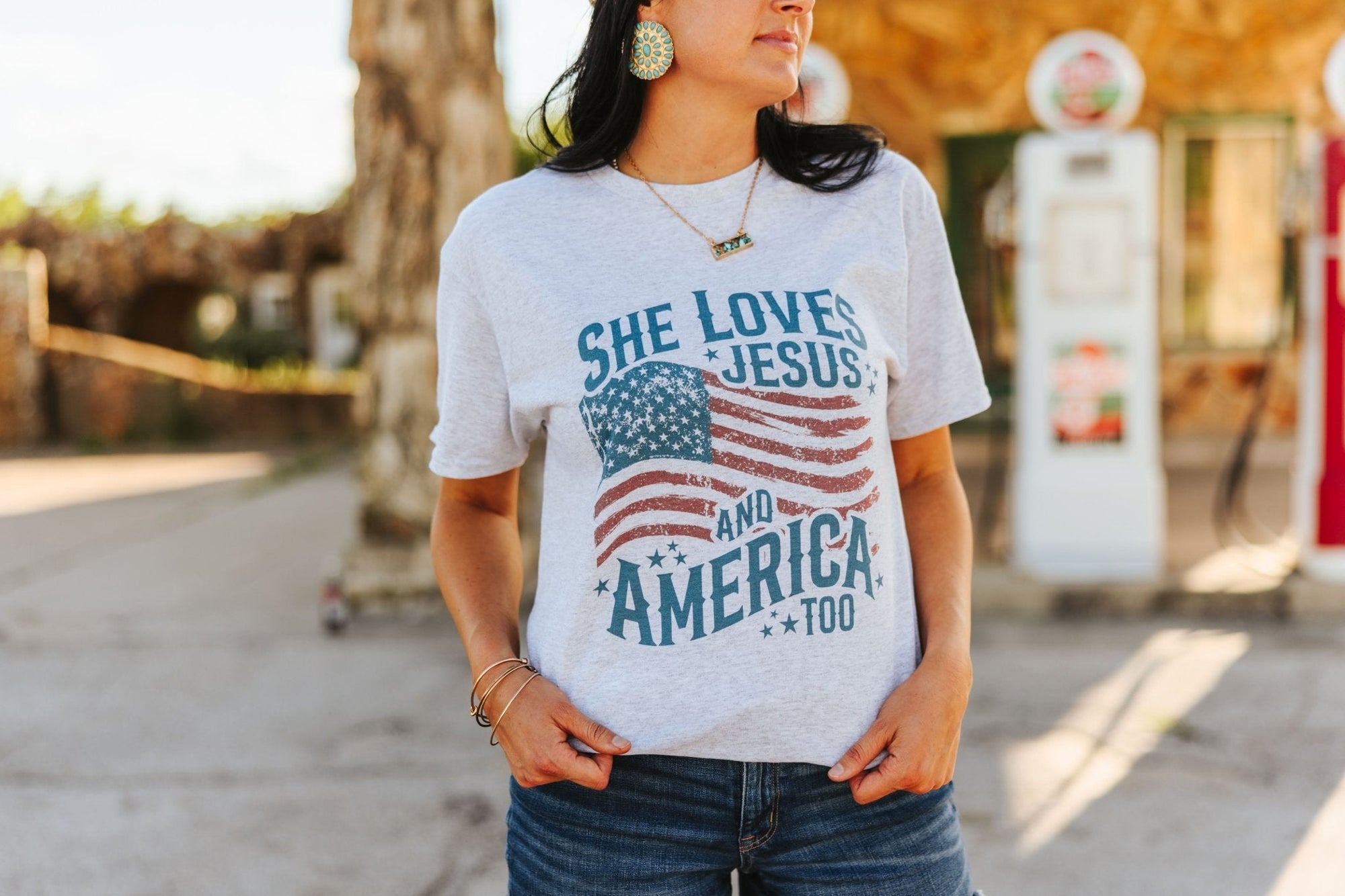 She Loves Jesus &amp; America Graphic Tee