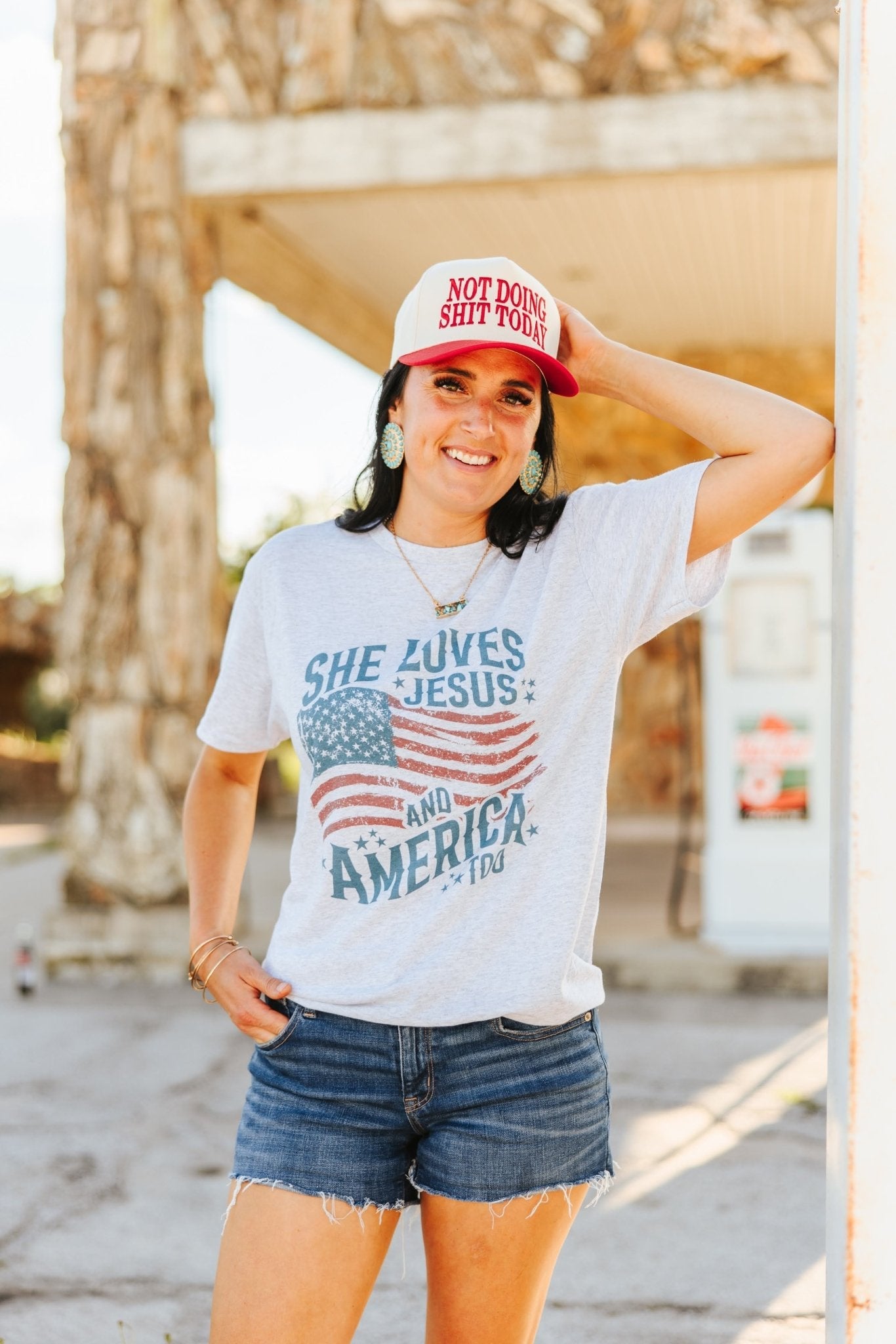 She Loves Jesus &amp; America Graphic Tee