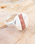 Signet Orange Sponge Coral and Sterling Silver Circle Ring