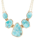 Slabs of Blue Turquoise Golden Statement Necklace