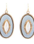 Blue Denim Dreams White Mother of Pearl Golden Drop Earrings
