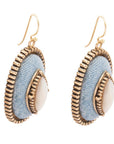 Blue Denim Dreams White Mother of Pearl Golden Drop Earrings