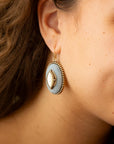 Blue Denim Dreams White Mother of Pearl Golden Drop Earrings