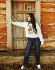 State Fair Rodeo Raw Hem V-Neck Crop Graphic Sweatshirt