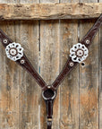Dark Oil Breastcollar - White Flowers & European Crystal Conchos 