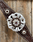 Dark Oil Breastcollar - White Flowers & European Crystal Conchos 