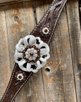 Dark Oil Breastcollar - White Flowers & European Crystal Conchos 