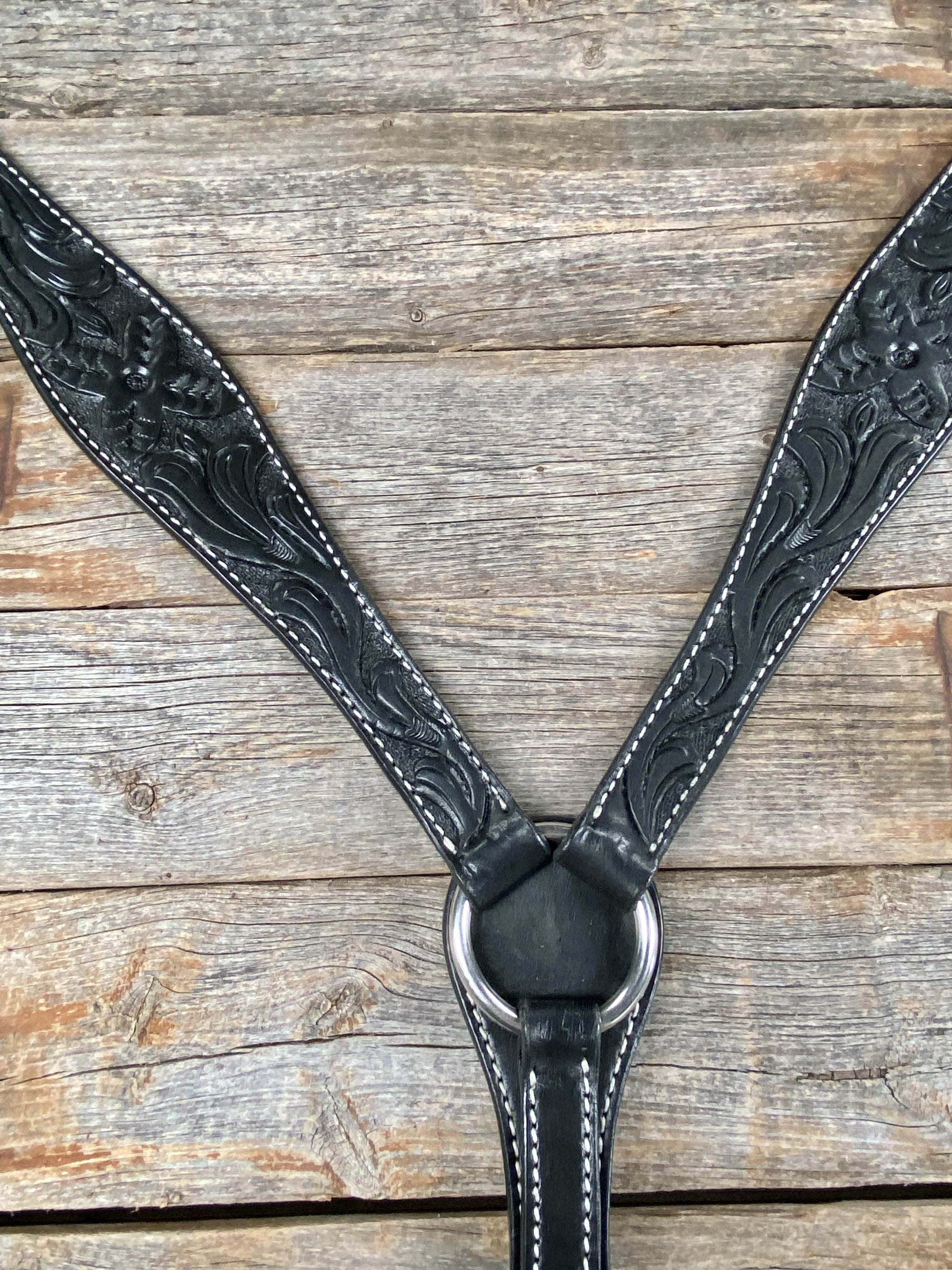 Floral Tooled Black Breastcollar 