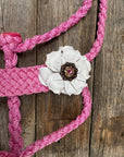 Pink Mule Tape Halter - White Flowers 