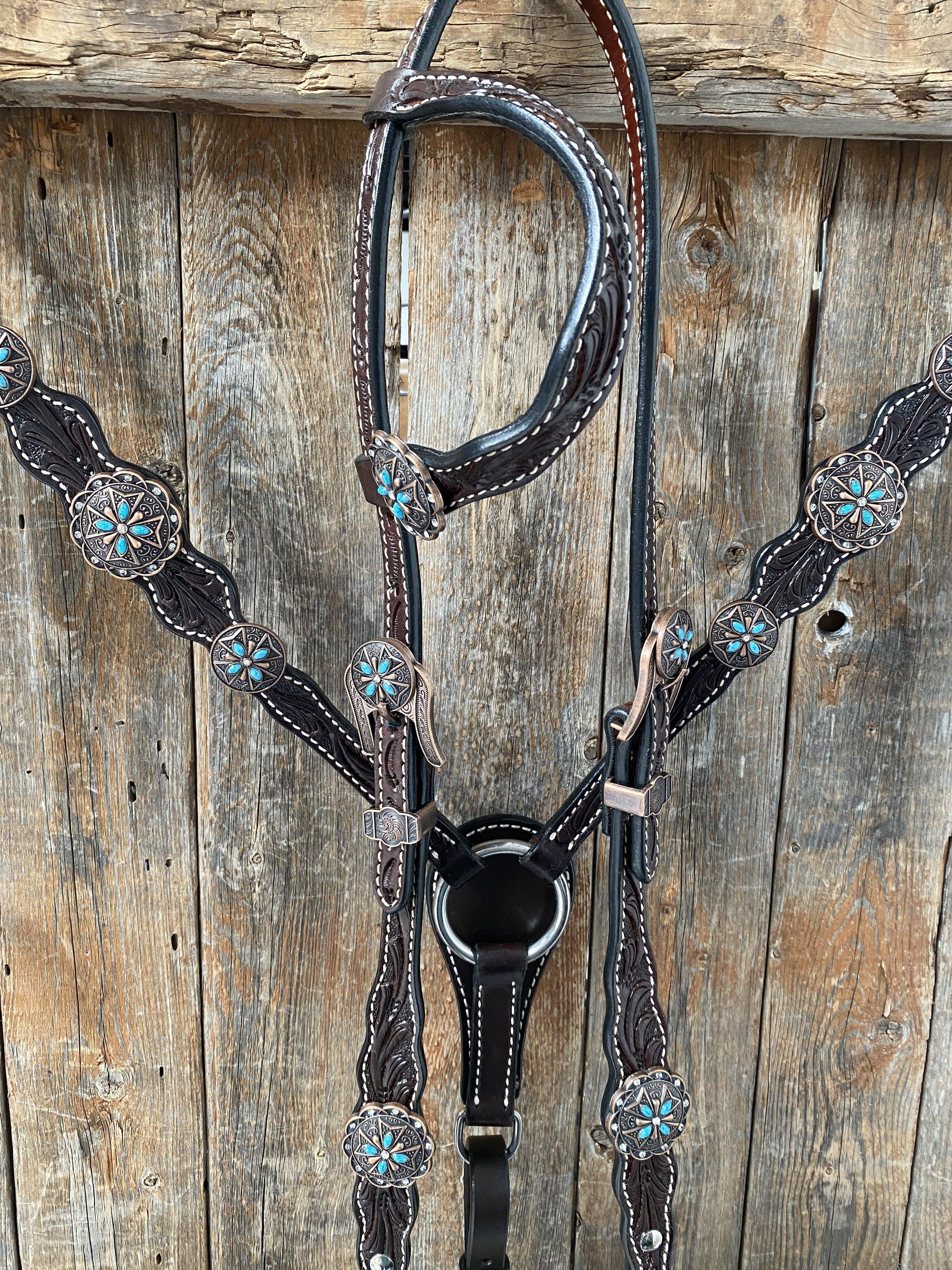 Dark Oil One Ear Headstall &amp; Breastcollar Set 