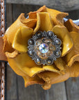 Whip Stitch One Ear Headstall / Bridle - Yellow Roses & European Conchos 