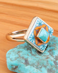 Talavera Tile Blue Turquoise Golden Ring