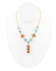 Talavera Tile and Blue Turquoise Golden Y-Neck Necklace