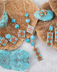 Talavera Tile and Blue Turquoise Golden Y-Neck Necklace