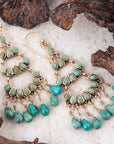 Triple the Blue Turquoise Golden Chandelier Earrings