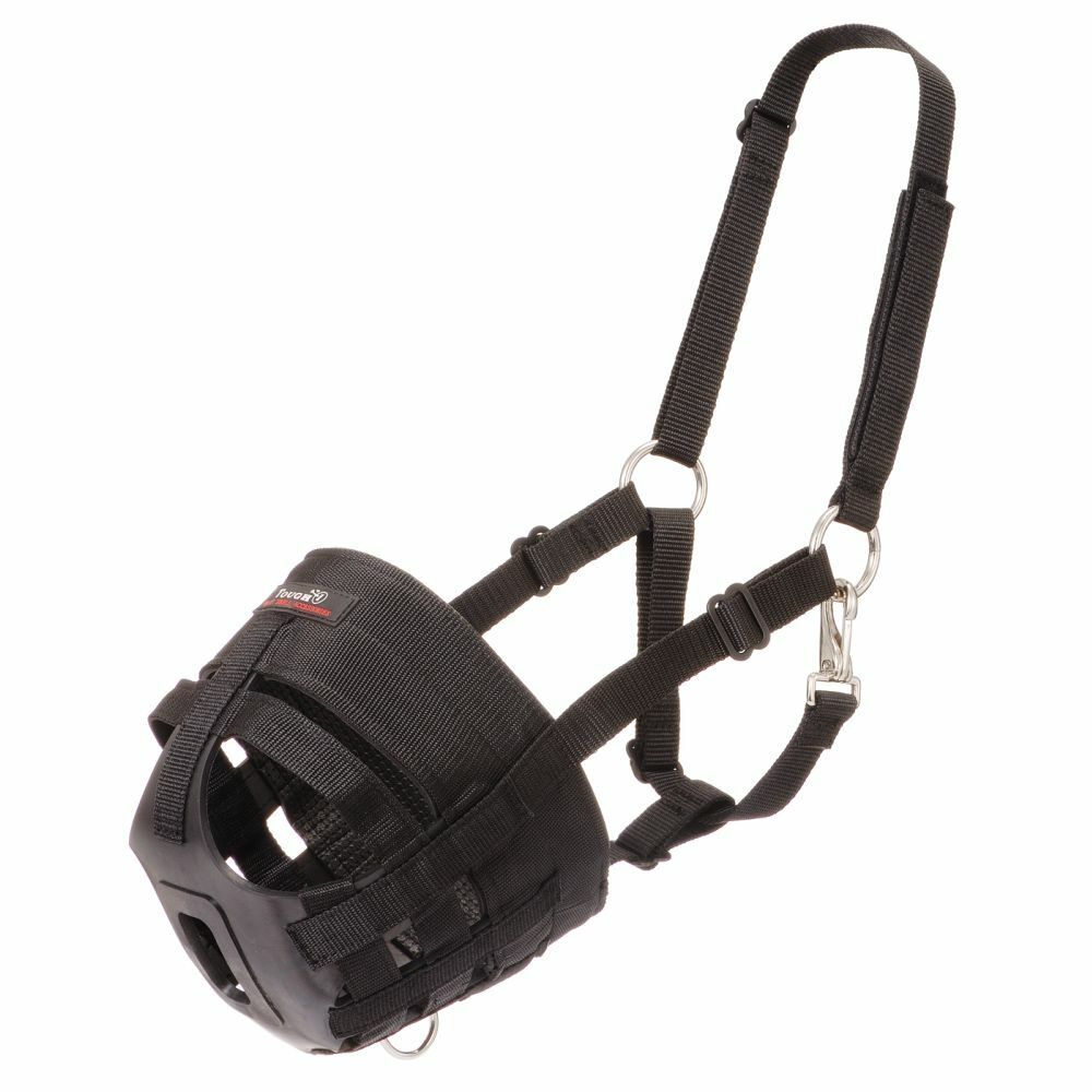 Tough 1 Poly Nylon Black Pony Horse Grazing Muzzle W/ Throat Snap &amp; Ring