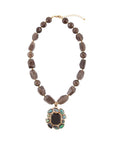 Tribecca Blue Abalone and Black Smoky Quartz Golden Statement Necklace