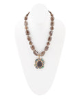 Tribecca Blue Abalone and Black Smoky Quartz Golden Statement Necklace