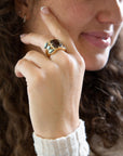 Tribecca Smoky Brown Quartz and Abalone Statement Golden Ring