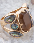 Tribecca Smoky Brown Quartz and Abalone Statement Golden Ring