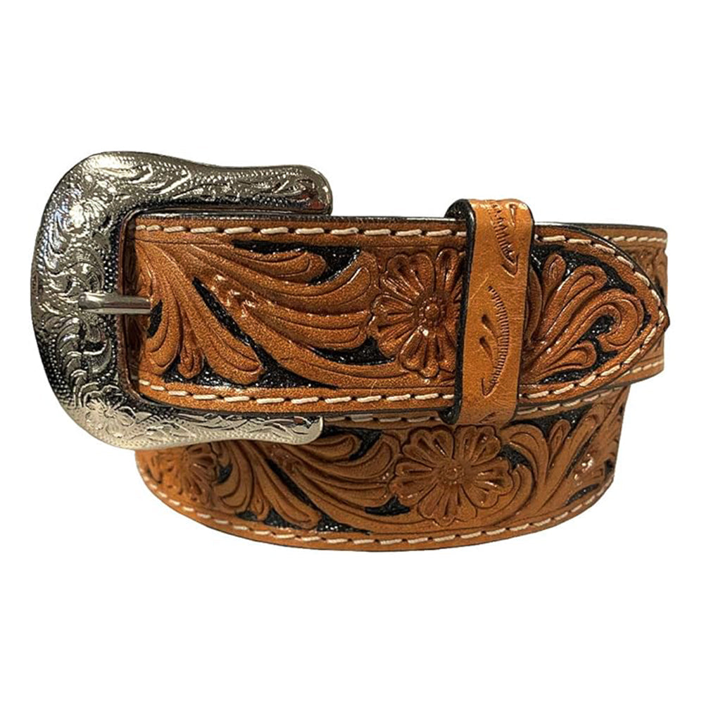Western Fashion Hand-Tooled Western Leather Belt for Men &amp; Women Floral Carved