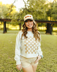 Western Checkers Raw Crop Graphic Sweatshirt