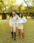 Western Checkers Raw Crop Graphic Sweatshirt