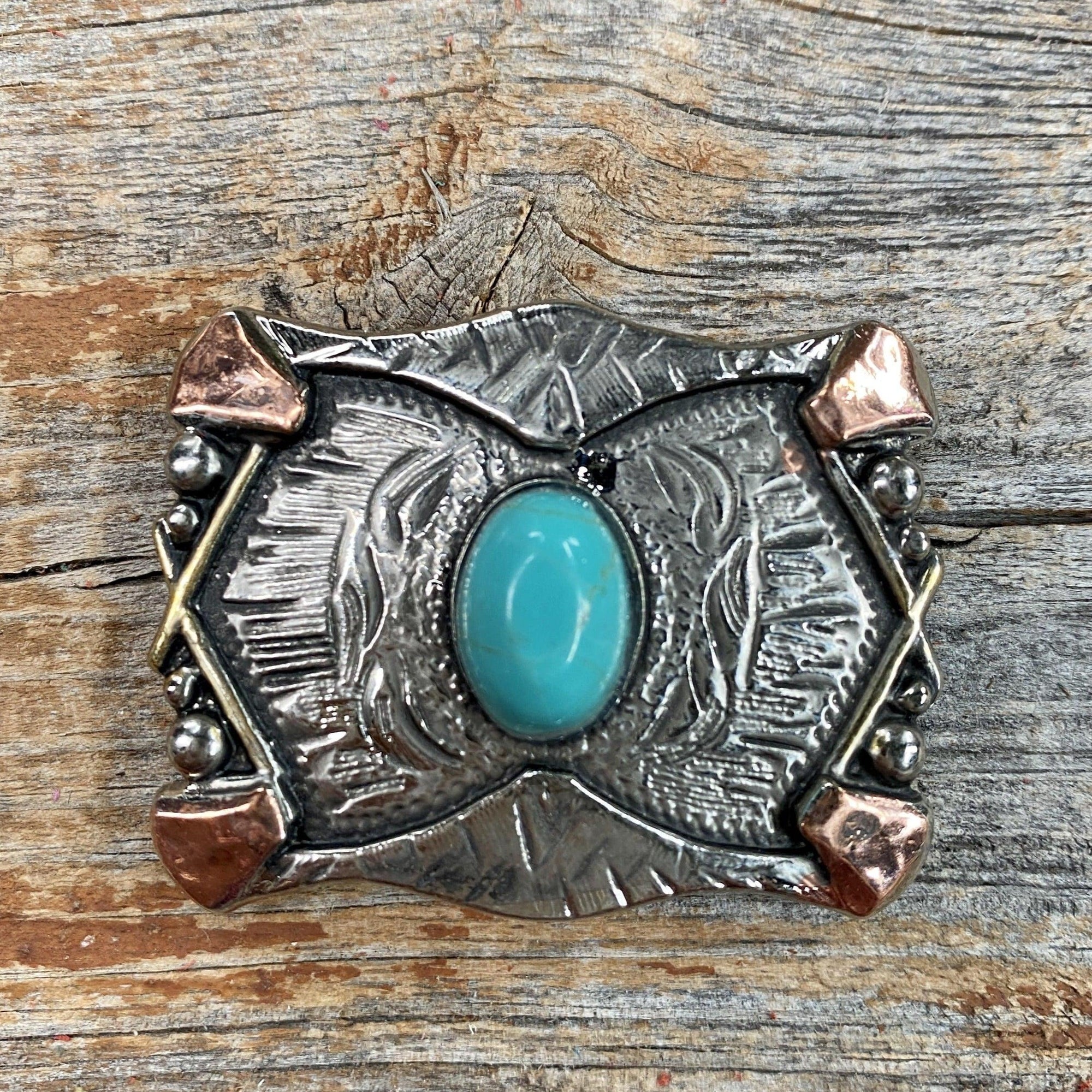 Antique Silver &amp; Copper Turquoise Concho W115S 1.25"