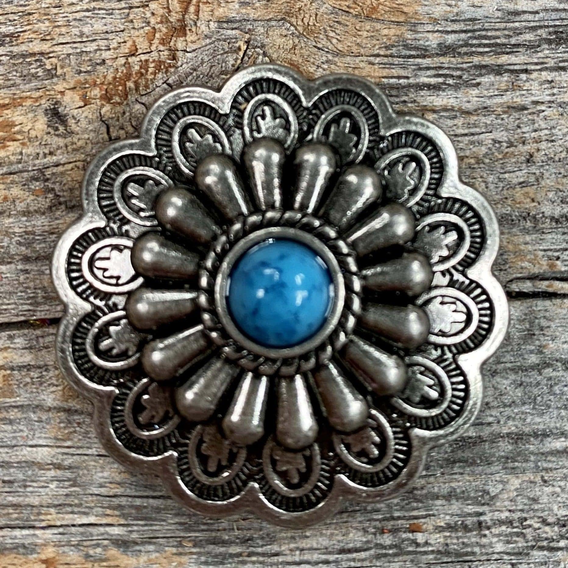 Antique Silver Turquoise Concho 1.5" W203L
