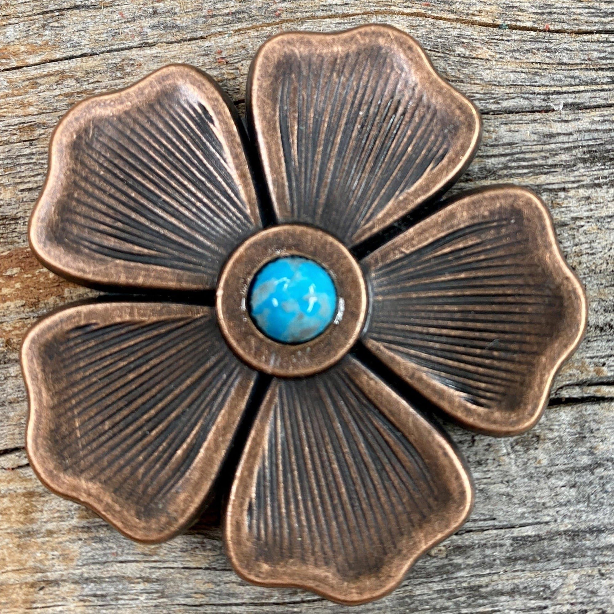 Copper Flower Turquoise Concho  2"  W111L