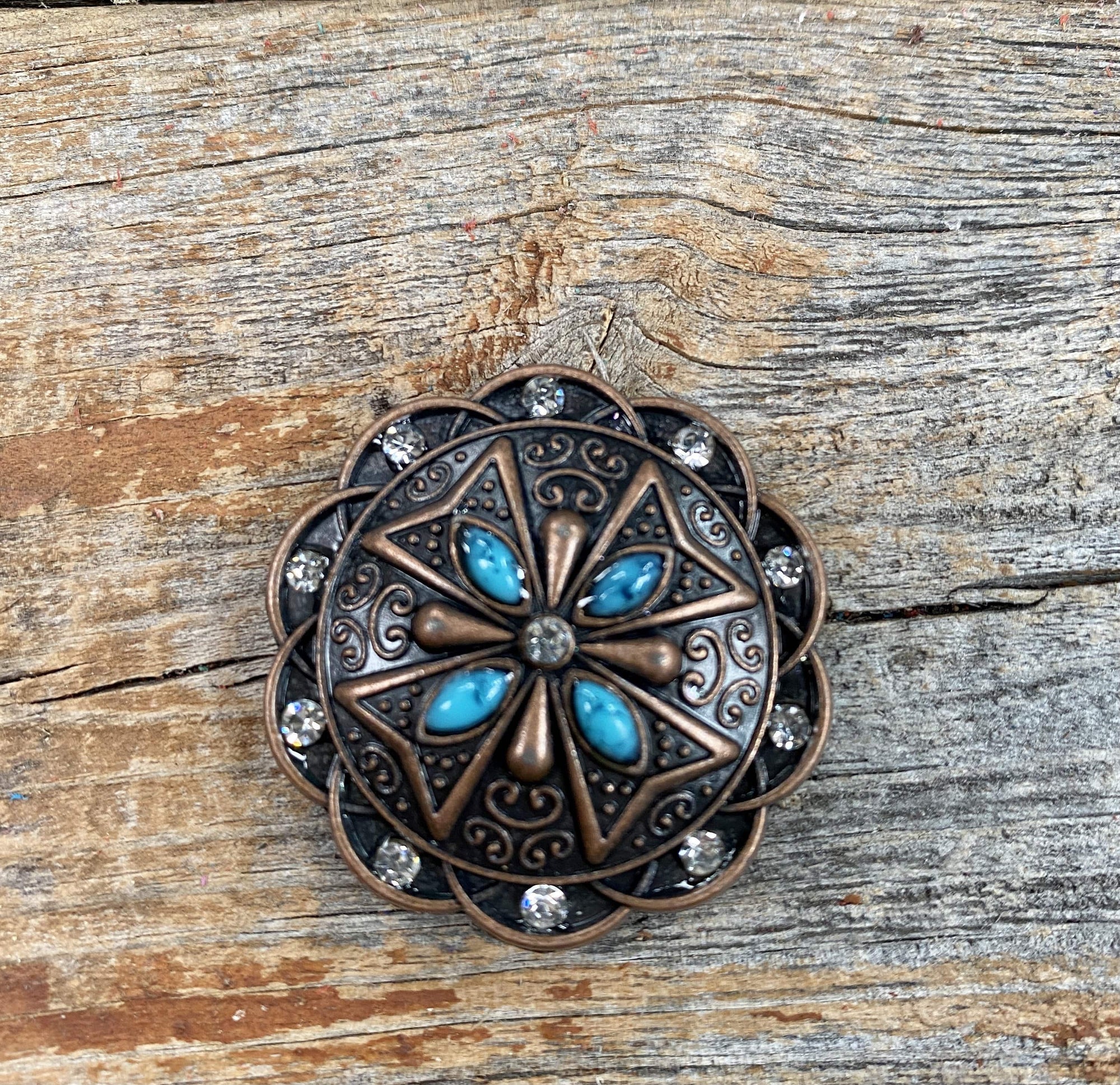 Copper Turquoise &amp; Crystal Concho 1.5"  W138L
