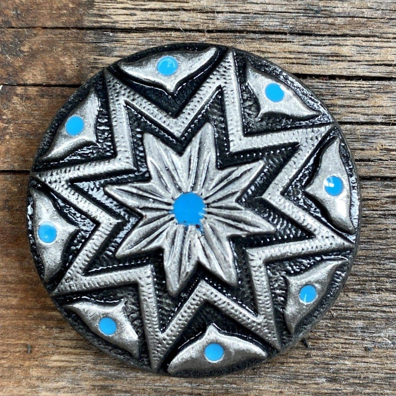 Starburst Antique Silver Turquoise 1.5" Concho W214L