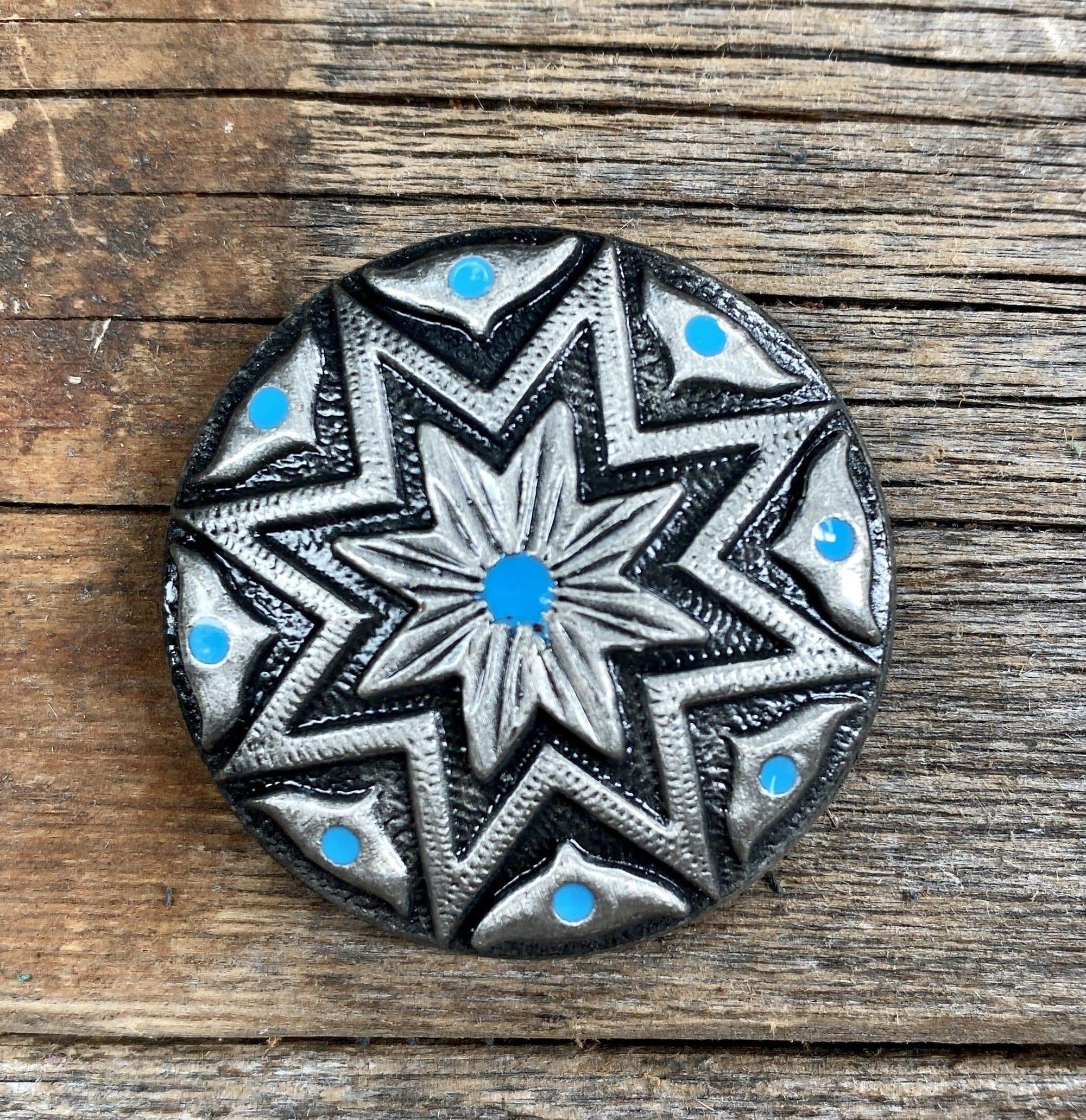 Starburst Antique Silver Turquoise 1" Concho W214S