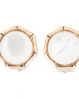 White Mother of Pearl Golden Bamboo Clip Earrings