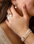 White Mother of Pearl Golden Butterfly Statement Ring