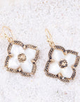White Mother of Pearl Maltese Cross Golden Drop Earrings