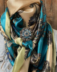 WRC299A Turquoise Paisley Wild Rag / Scarf - Antique Aqua & Clear Slide