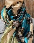 WRC299C Turquoise Paisley Wild Rag / Scarf - Copper Clear Slide