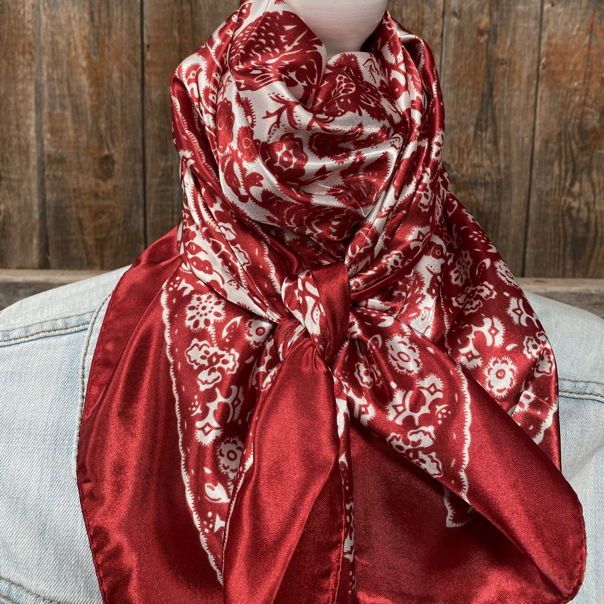 35x35"  Red &amp; Cream Paisley Wild Rag / Scarf WR143