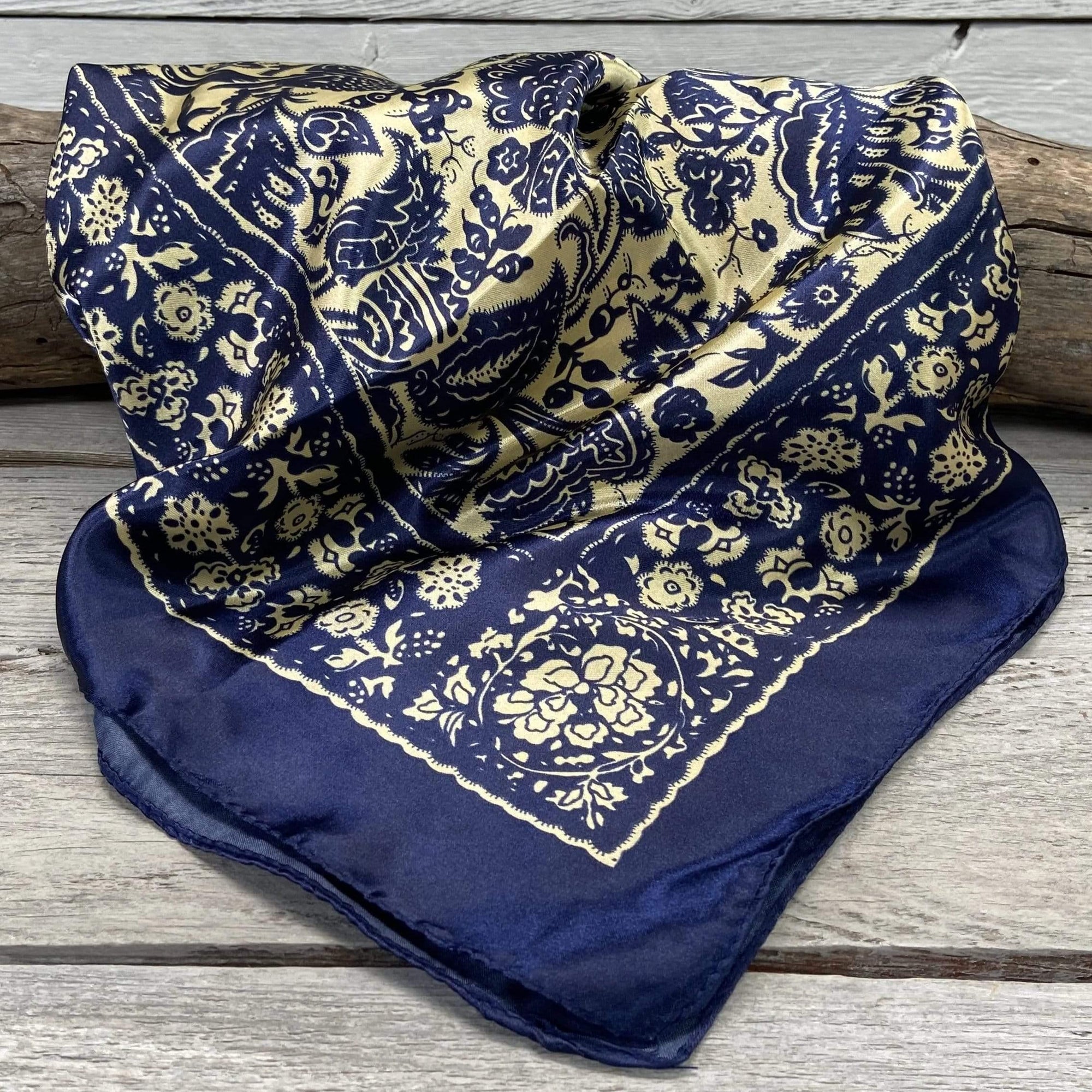 35X35"  Royal Blue &amp; Cream Paisley Wild Rag / Scarf WR144