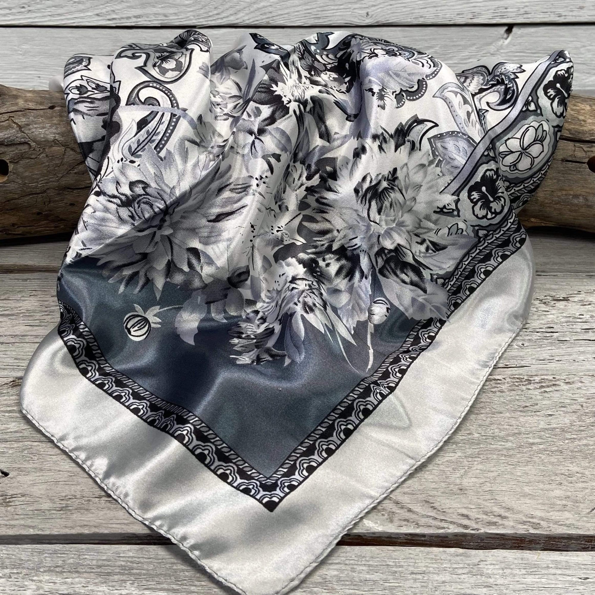 35X35"  Silver &amp; White Paisley Wild Rag / Scarf WR172