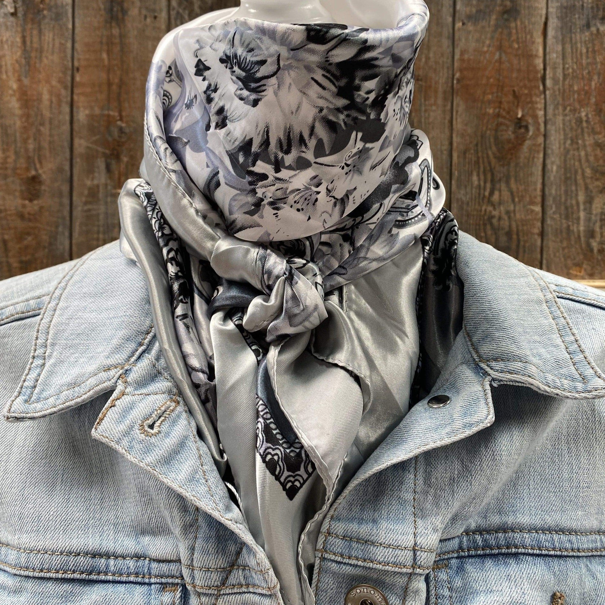 35X35"  Silver &amp; White Paisley Wild Rag / Scarf WR172
