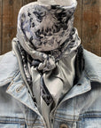 35X35"  Silver & White Paisley Wild Rag / Scarf WR172