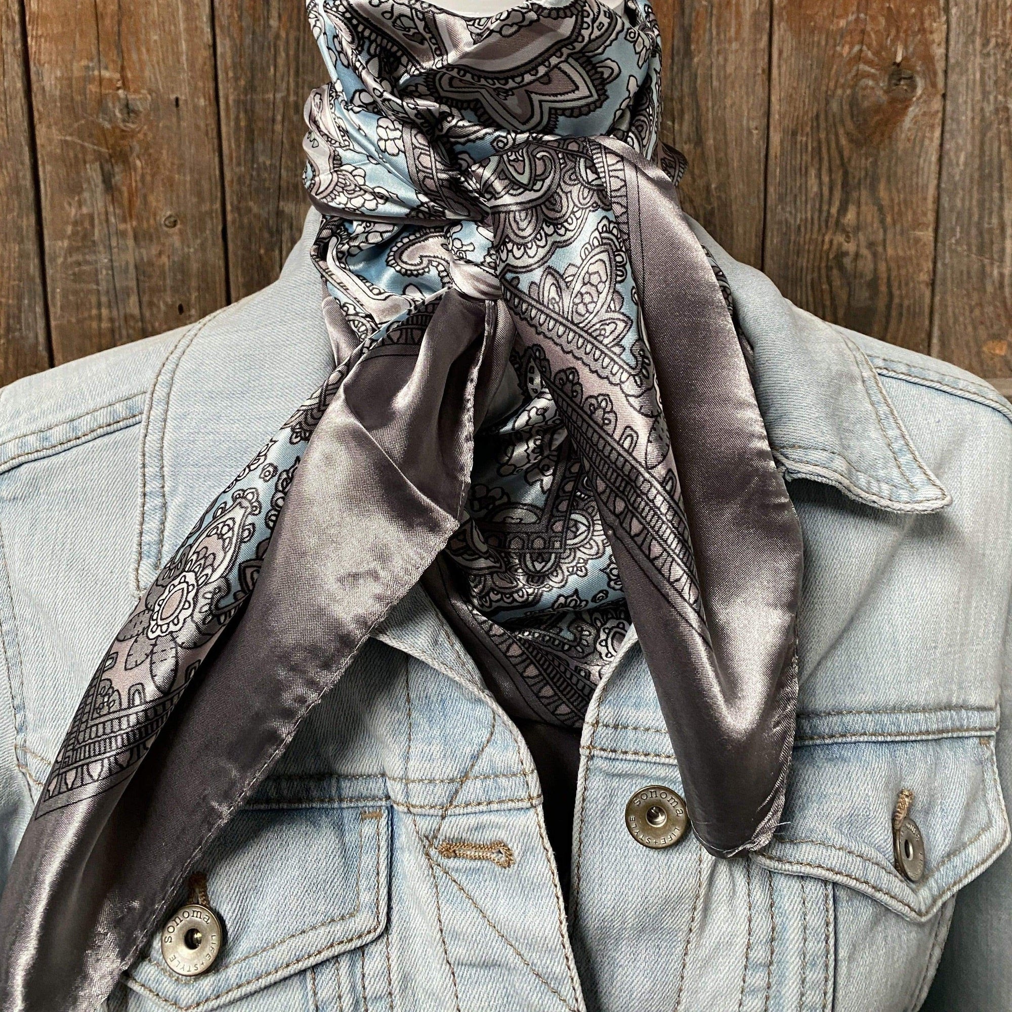 35X35"  Grey &amp; Turquoise Paisley Wild Rag / Scarf WR2144