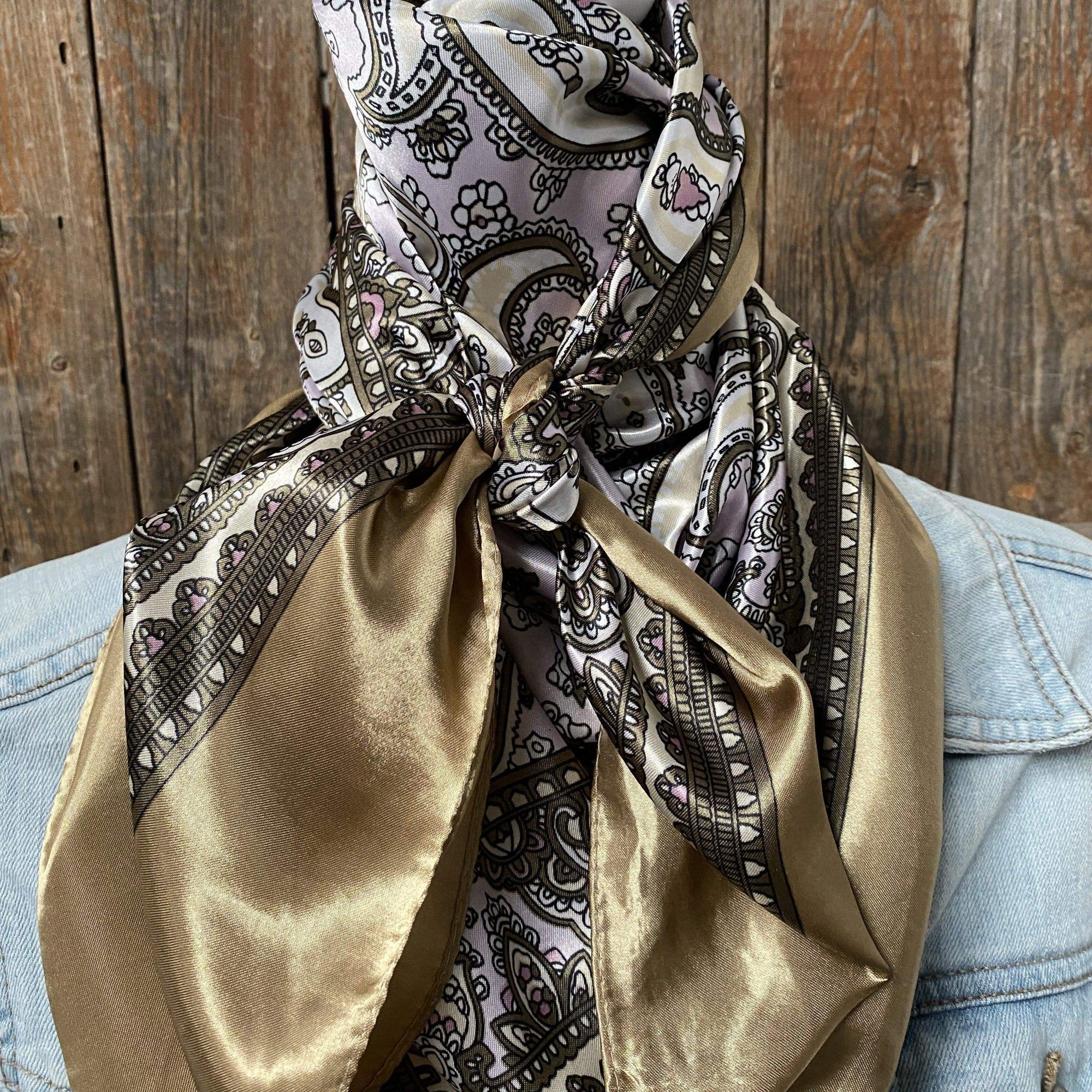 35X35"  Tan &amp; Pink Paisley Wild Rag / Scarf WR2145
