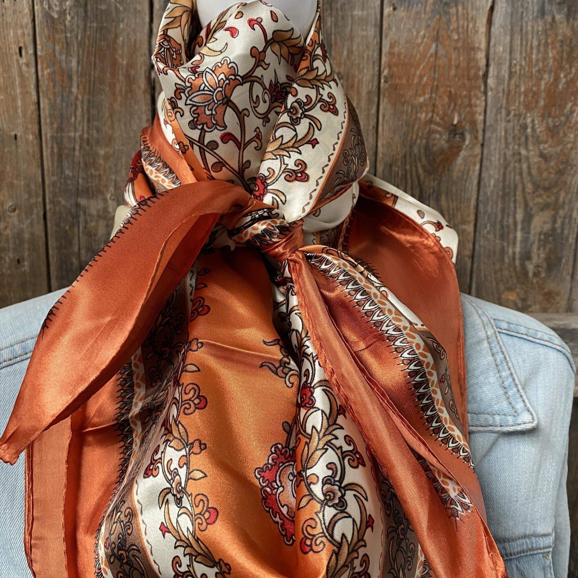 35X35"  Burnt Orange &amp; Tan Wild Rag / Scarf WR2179