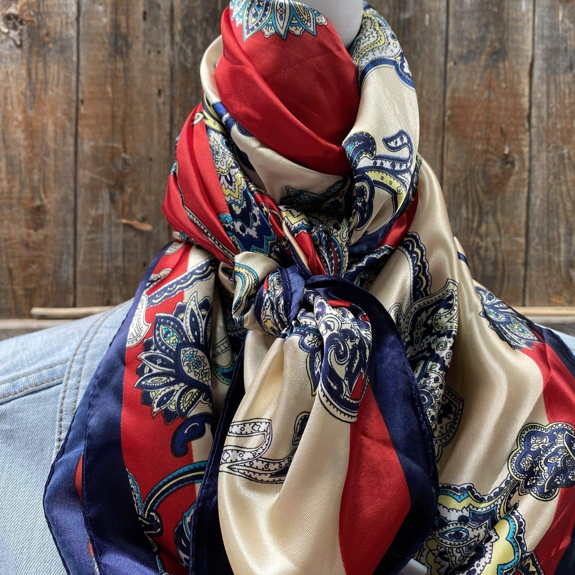 35X35" Red, Navy &amp; Cream Paisley Wild Rag / Scarf WR300