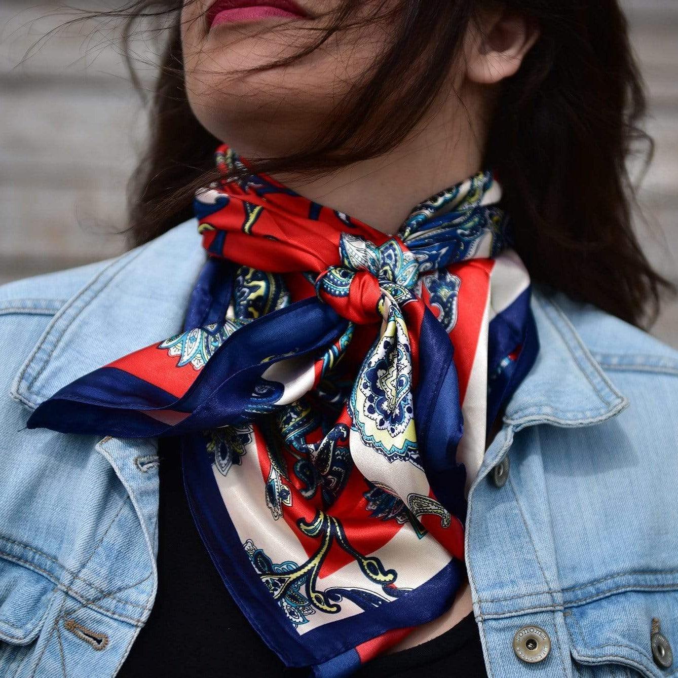 35X35" Red, Navy &amp; Cream Paisley Wild Rag / Scarf WR300